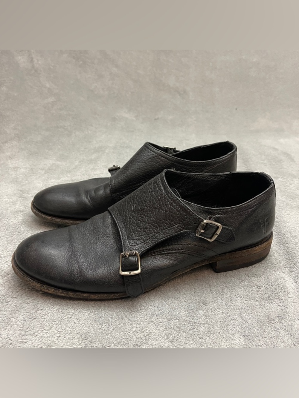John A Frye Black Leather Double Monk Straps Dress Shoes Men Size 8.5 B